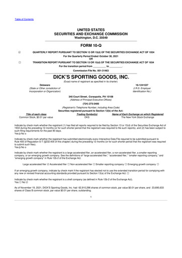 Thumbnail Dick's Sporting Goods
 10-Q Quarterly Report FY2021 