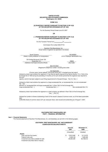 Thumbnail Southern First Bancshares 10-Q Quarterly Report FY 