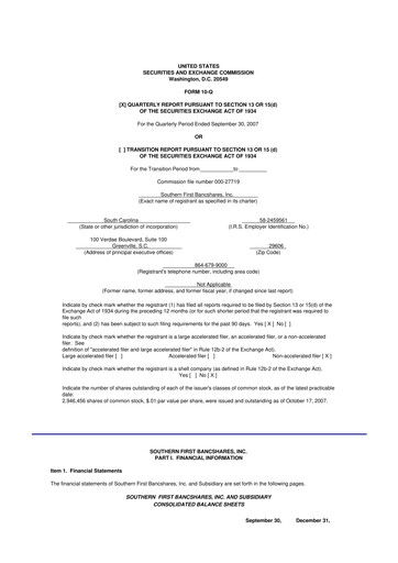 Thumbnail Southern First Bancshares 10-Q Quarterly Report FY 