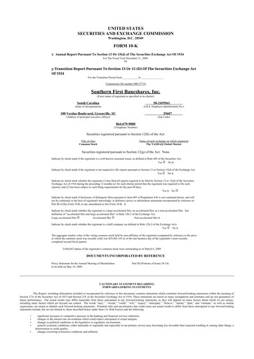 Thumbnail Southern First Bancshares 10-K Annual Report 
