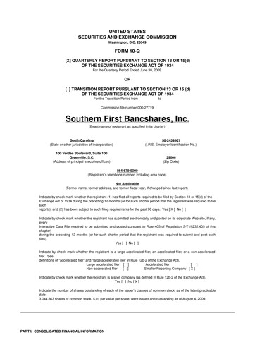 Thumbnail Southern First Bancshares 10-Q Quarterly Report FY 