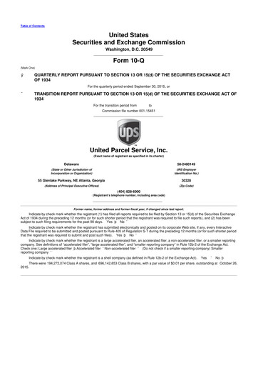 Miniature United Parcel Service 10-Q Rapport trimestriel 2015 