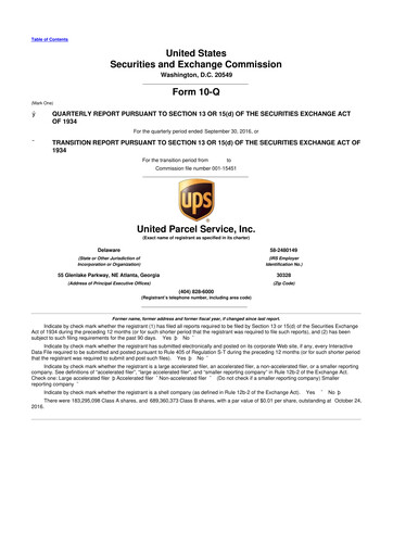 Miniature United Parcel Service 10-Q Rapport trimestriel 2016 