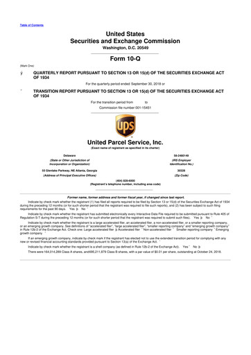 Miniature United Parcel Service 10-Q Rapport trimestriel 2018 