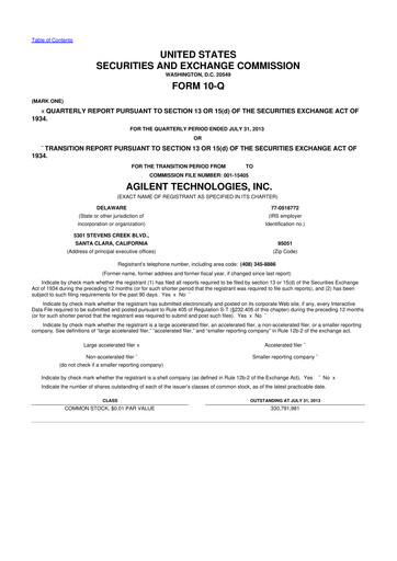 Vorschaubild Agilent Technologies 10-Q Quartalsbericht 2013 
