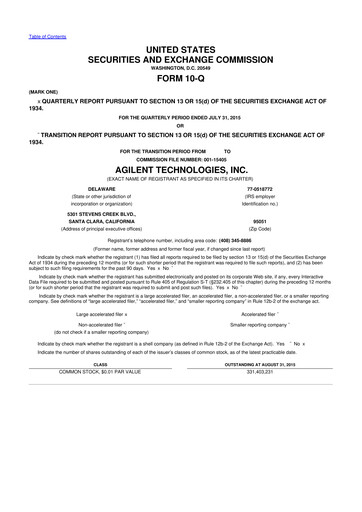 Vorschaubild Agilent Technologies 10-Q Quartalsbericht 2015 