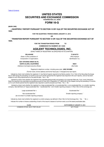 Vorschaubild Agilent Technologies 10-Q Quartalsbericht 2016 