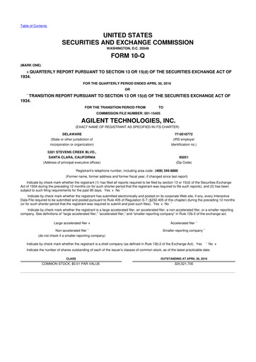 Vorschaubild Agilent Technologies 10-Q Quartalsbericht 2016 