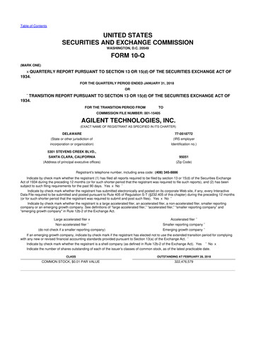 Vorschaubild Agilent Technologies 10-Q Quartalsbericht 2018 