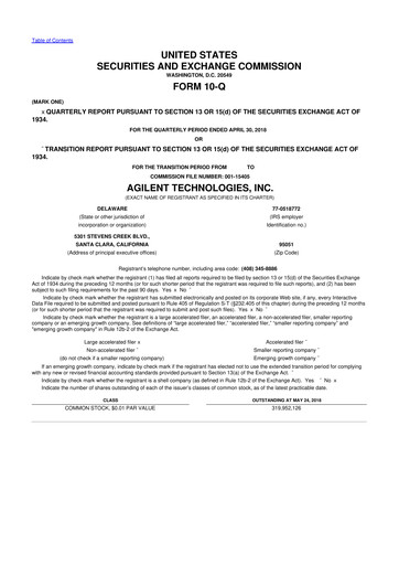 Vorschaubild Agilent Technologies 10-Q Quartalsbericht 2018 