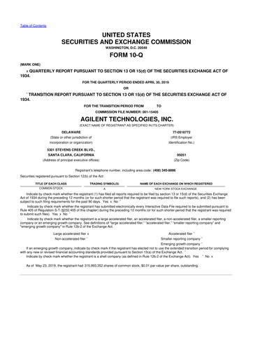 Vorschaubild Agilent Technologies 10-Q Quartalsbericht 2019 