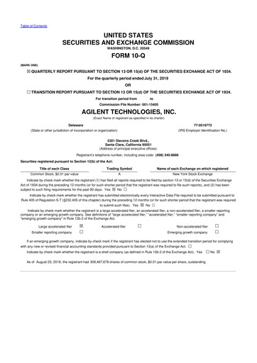 Vorschaubild Agilent Technologies 10-Q Quartalsbericht 2019 