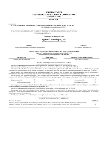 Thumbnail Agilent Technologies 10-K Annual Report 2019