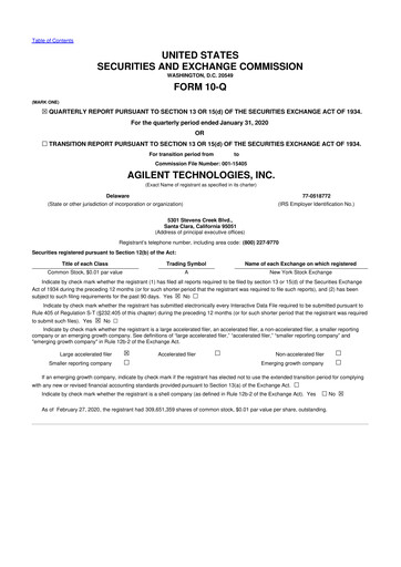 Vorschaubild Agilent Technologies 10-Q Quartalsbericht 2020 