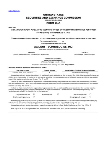 Vorschaubild Agilent Technologies 10-Q Quartalsbericht 2020 