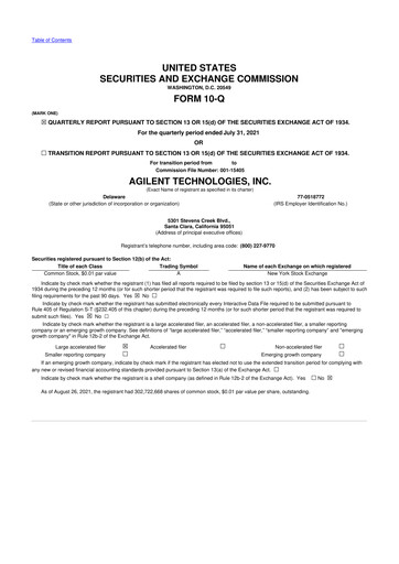 Vorschaubild Agilent Technologies 10-Q Quartalsbericht 2021 