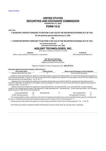 Vorschaubild Agilent Technologies 10-Q Quartalsbericht 2023 