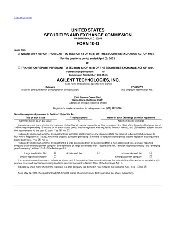 Vorschaubild Agilent Technologies 10-Q Quartalsbericht 2023 