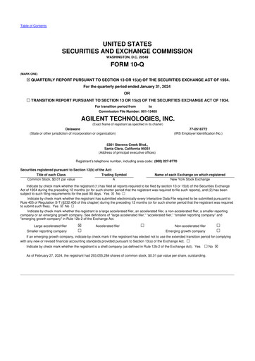 Vorschaubild Agilent Technologies 10-Q Quartalsbericht 2024 