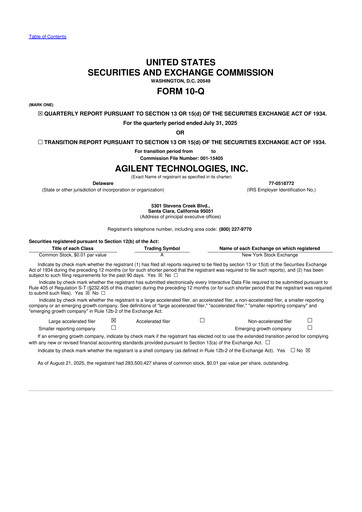 Vorschaubild Agilent Technologies 10-Q Quartalsbericht 2025 