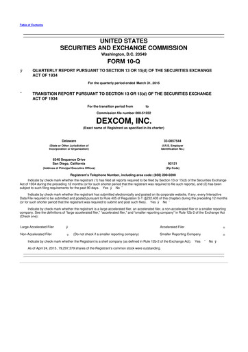 Miniature DexCom 10-Q Rapport trimestriel 2015 