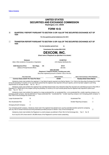 Miniature DexCom 10-Q Rapport trimestriel 2019 