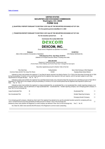 Miniature DexCom 10-Q Rapport trimestriel 2020 