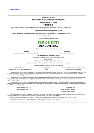 Miniature DexCom 10-Q Rapport trimestriel 2020 