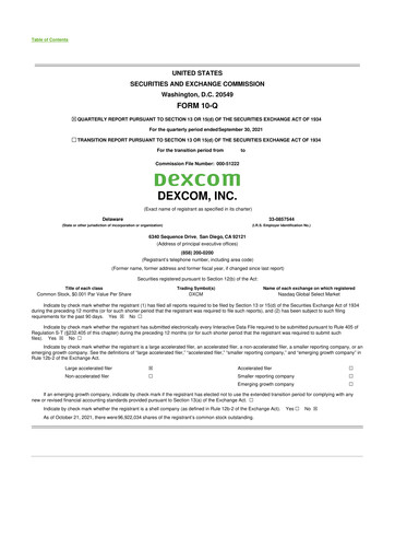 Miniature DexCom 10-Q Rapport trimestriel 2021 