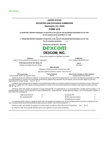 Miniature DexCom 10-Q Rapport trimestriel 2023 