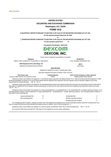 Miniature DexCom 10-Q Rapport trimestriel 2023 