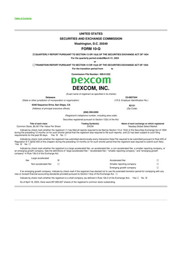 Miniature DexCom 10-Q Rapport trimestriel 2024 