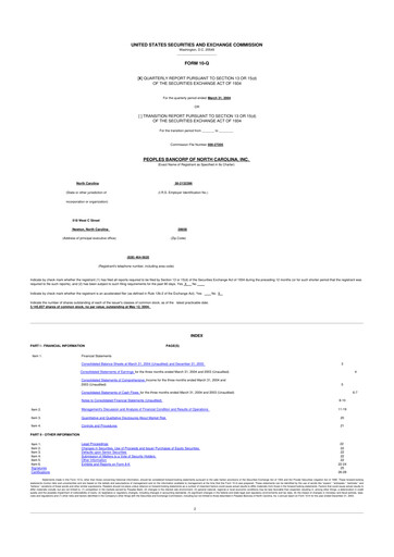 Vorschaubild Peoples Bancorp of North Carolina 10-Q Quartalsbericht  