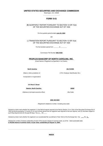 Vorschaubild Peoples Bancorp of North Carolina 10-Q Quartalsbericht  