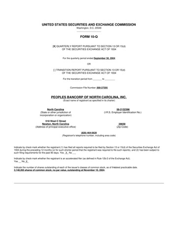 Vorschaubild Peoples Bancorp of North Carolina 10-Q Quartalsbericht  