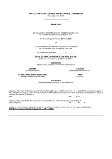 Vorschaubild Peoples Bancorp of North Carolina 10-Q Quartalsbericht  