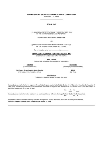 Vorschaubild Peoples Bancorp of North Carolina 10-Q Quartalsbericht  