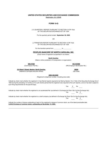 Vorschaubild Peoples Bancorp of North Carolina 10-Q Quartalsbericht  