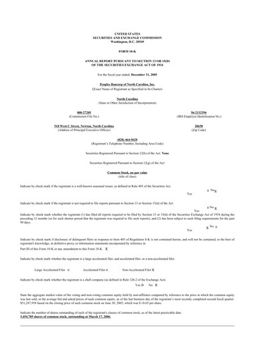 Thumbnail Peoples Bancorp of North Carolina 10-K Annual Report 