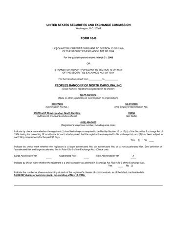 Vorschaubild Peoples Bancorp of North Carolina 10-Q Quartalsbericht  