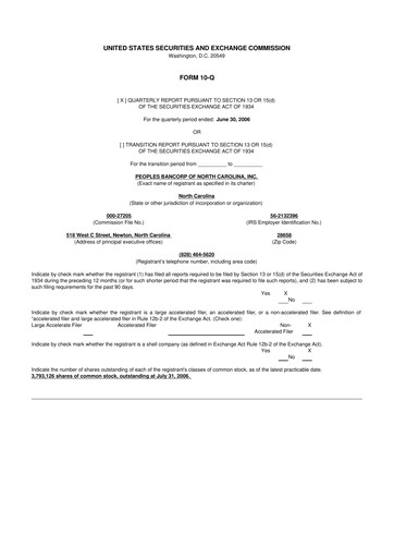 Vorschaubild Peoples Bancorp of North Carolina 10-Q Quartalsbericht  