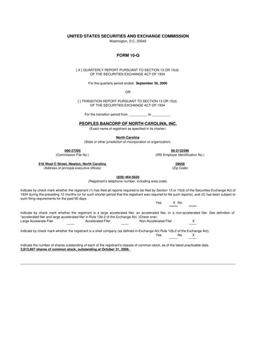 Vorschaubild Peoples Bancorp of North Carolina 10-Q Quartalsbericht  