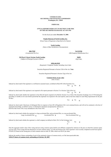 Thumbnail Peoples Bancorp of North Carolina 10-K Annual Report 
