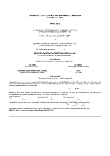 Vorschaubild Peoples Bancorp of North Carolina 10-Q Quartalsbericht  