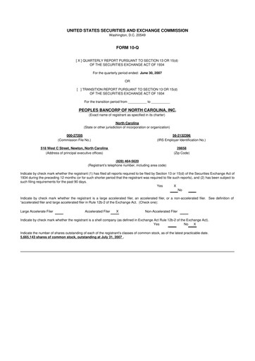 Vorschaubild Peoples Bancorp of North Carolina 10-Q Quartalsbericht  