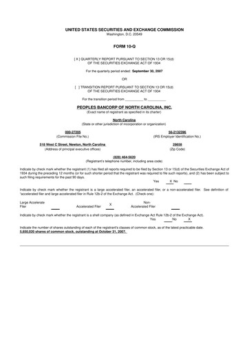 Vorschaubild Peoples Bancorp of North Carolina 10-Q Quartalsbericht  