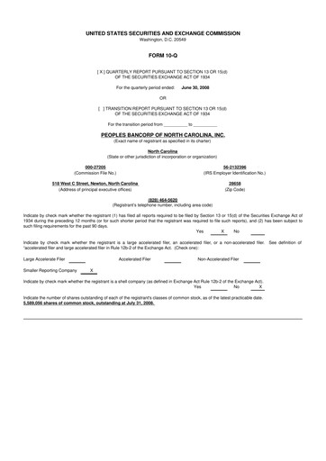Vorschaubild Peoples Bancorp of North Carolina 10-Q Quartalsbericht  