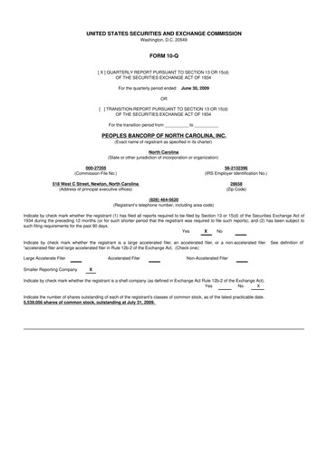 Vorschaubild Peoples Bancorp of North Carolina 10-Q Quartalsbericht  