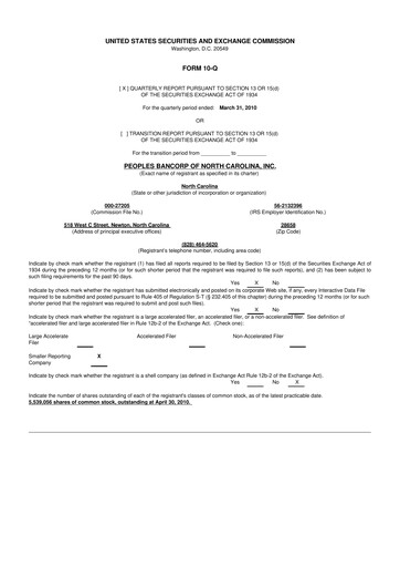 Vorschaubild Peoples Bancorp of North Carolina 10-Q Quartalsbericht  