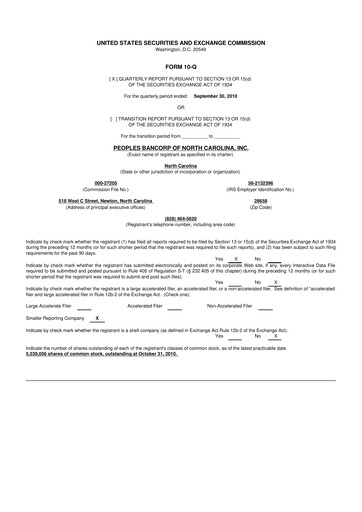 Vorschaubild Peoples Bancorp of North Carolina 10-Q Quartalsbericht  